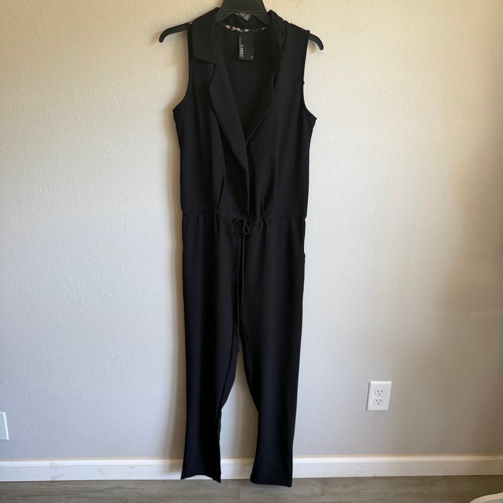 Dolan T-Shirt Black Sleeveless Jumpsuit Blazer Collar Drawstring Waist Womens M